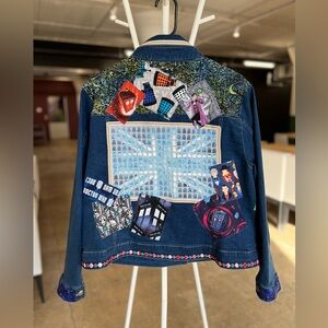 Doctor WHO patchwork collage upcycled Jean jacket blue